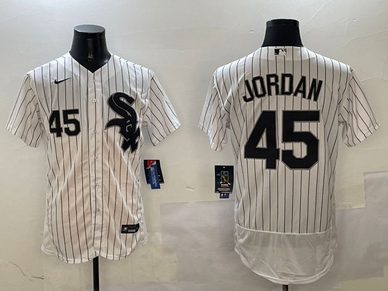 Men Chicago White Sox #45 Jordan White Stripe Elite 2025 Nike MLB Jersey style 1